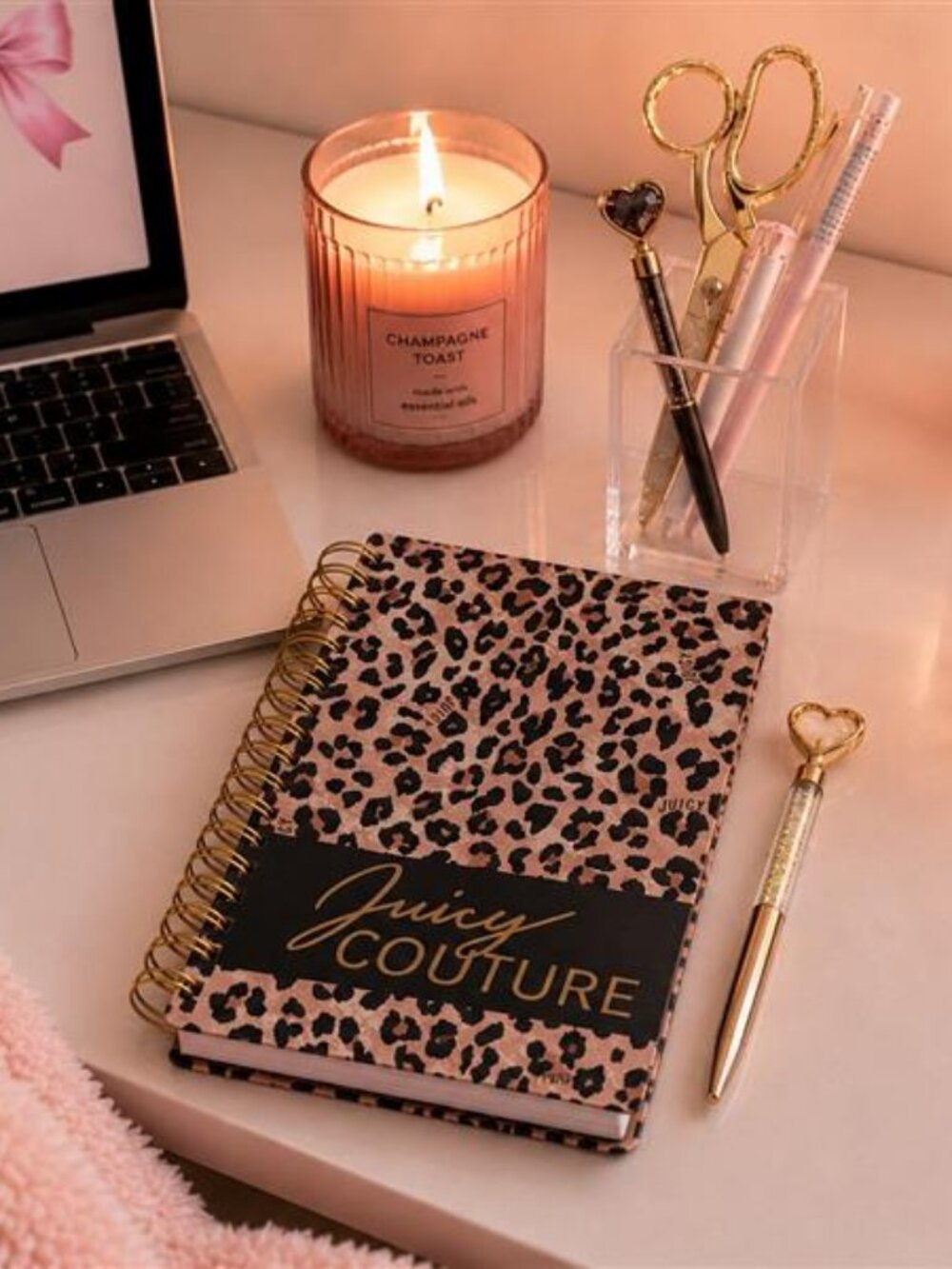 Juicy Couture Cheetah Print Spiral Notebook Journal with 2 Heart Pens - Picture 2 of 8